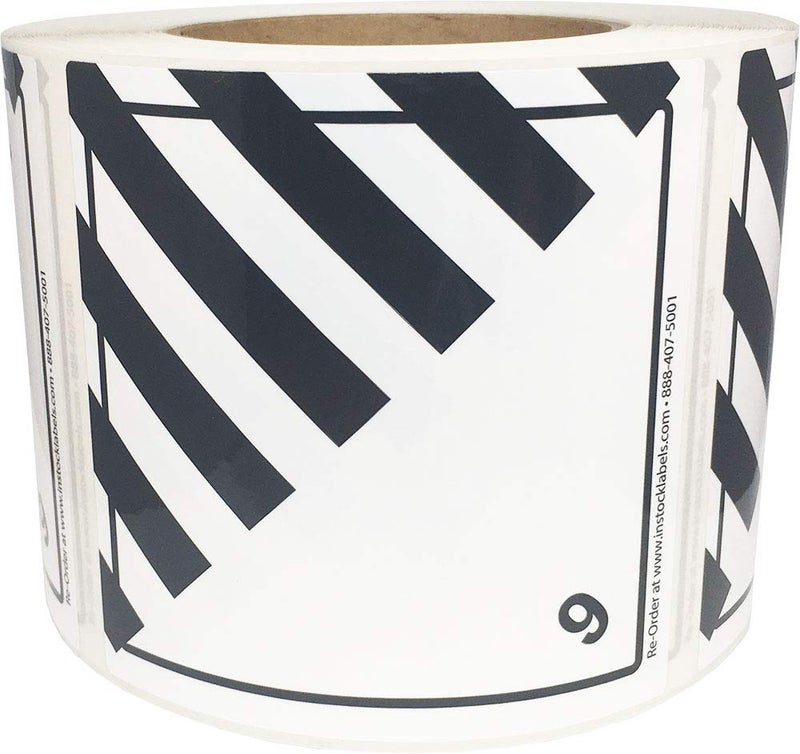 InStockLabels.com Hazard Class 9 D.O.T. Miscellaneous Dangerous Goods Labels 4x4 Inch Square 500 Adhesive Labels - Image 1